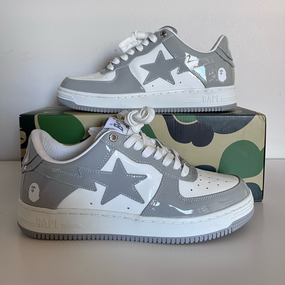 A Bathing Ape Bape Sta Patent Leather White Grey, Used (Size US Men’s 9.5)